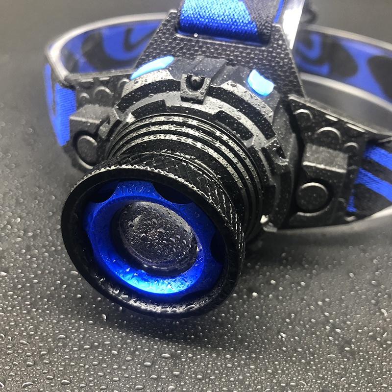 Светодиодная перезаряжаемая водонепроницаемая светодиодная фара. Поворотный зум, 3 режима налобного фонаря. Встроенная литиевая батарея для рыбалки, езды на велосипеде, кемпинга.