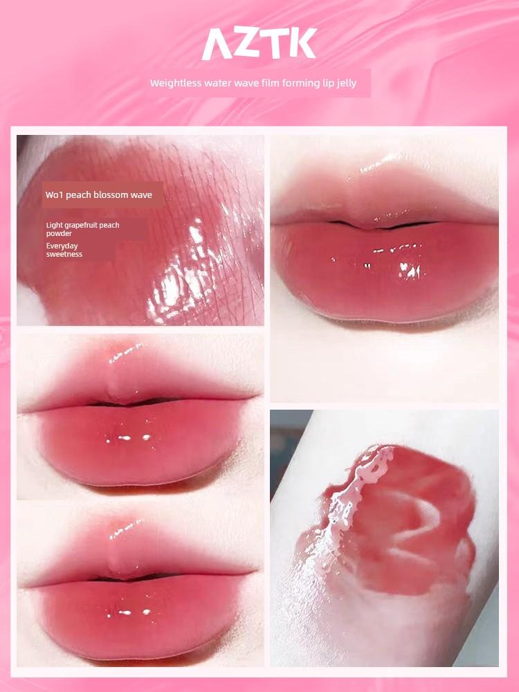 Aztk Lip Jelly Pink Jelly Lipstick Lip Gloss Mirror-Like Water Gloss Non-Fading Non-Stick Cup Weightless Water Wave Film-Forming