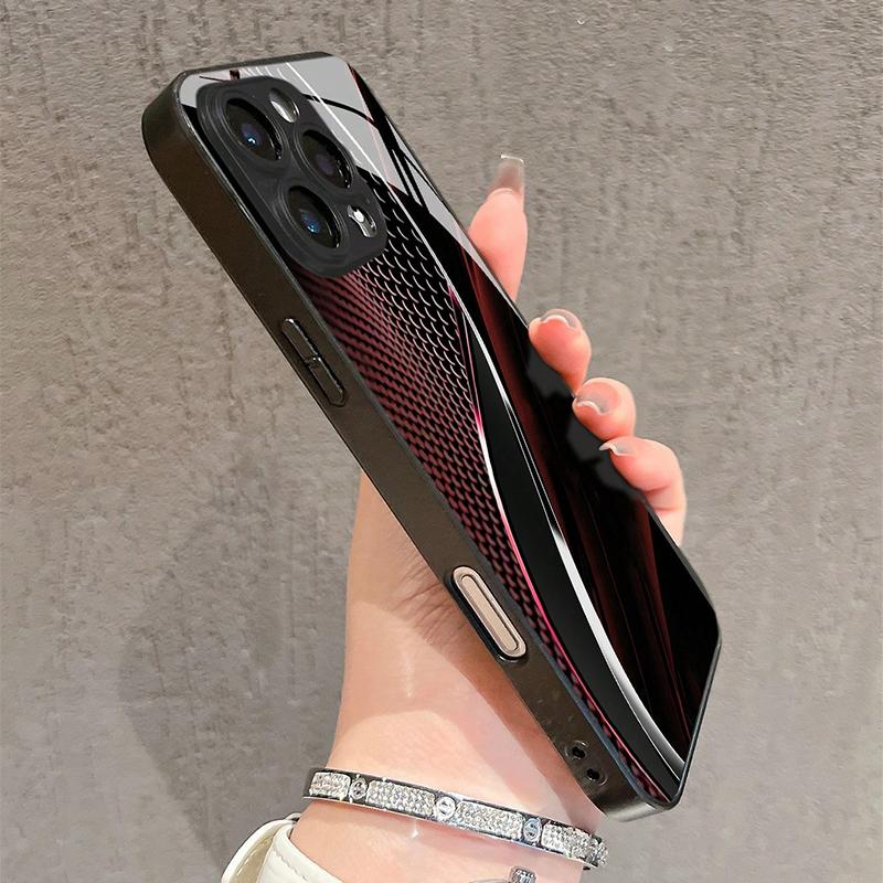 Простой элегантный красный чехол для телефона с изогнутым узором для iPhone 11 12 13 14 15 16 17 Pro Max 16E 7 8 Plus XR XS X Закаленное стекло