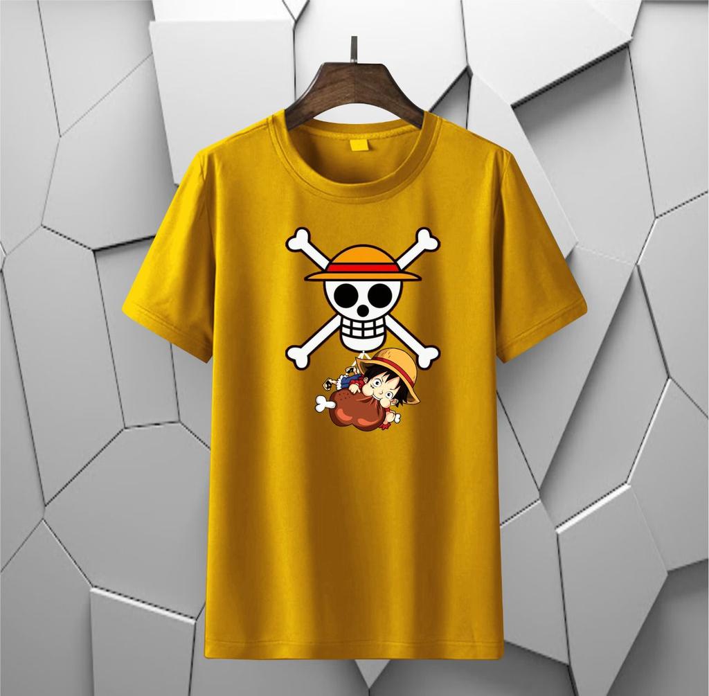 Summer 2026 One Piece Luffy Qversion Foodie Trendy Theme 100 Pure Cotton Printed Loose Tshirt Adult Parentchild Top