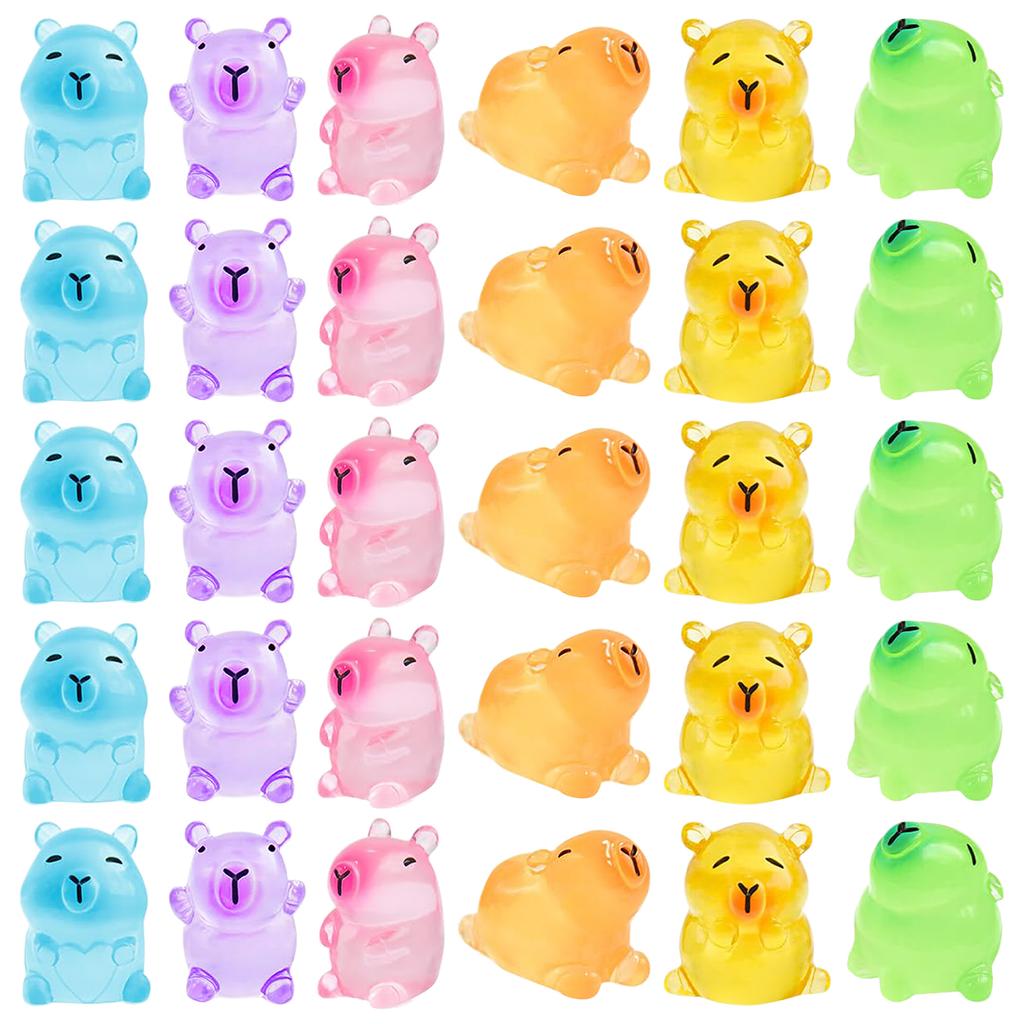 30 Pack Luminous Capybara Figures Colored Mini Resin Capybaras Glow In The Dark Miniature Capybara Tiny Little Small Animal Toys