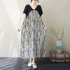 Новое летнее платье размера плюс 2025 года, свободное женское платье с V-образным вырезом в винтажном стиле в полоску, повседневное платье с коротким рукавом макси