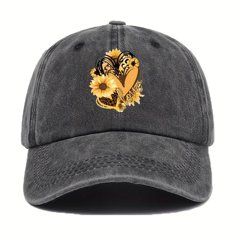 Sunflower Heart Leopard Print Baseball Cap Adult Unisex Soft Adjustable Casual Summer Hat