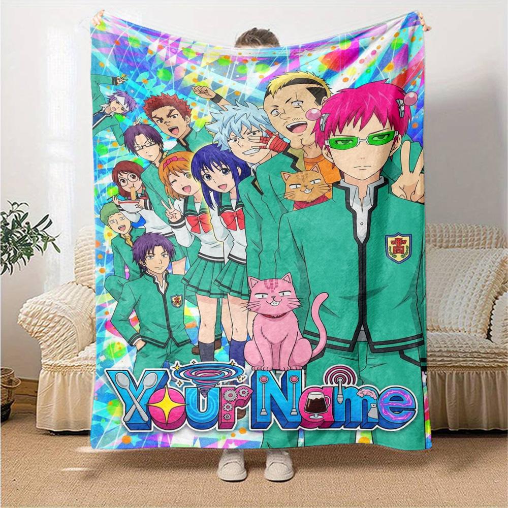 Name Custom Saiki Print Flannel Blanket High Quality Warm Comfortable Cover for All Seasons Perfect for Gifts Home Decor
