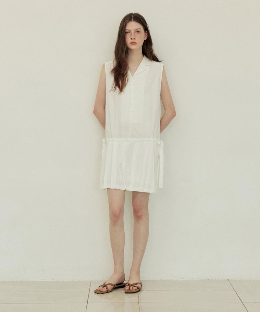 Adowl Sleeveless Button Pleats Mini Dress - White
