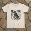 Youth Dog Shirt, Kids Folk Art Dog Graphic Tee, Cute Floral Puppy Shirt, Vintage Dog Lover Gift, Simple Black Ink Kids Tee