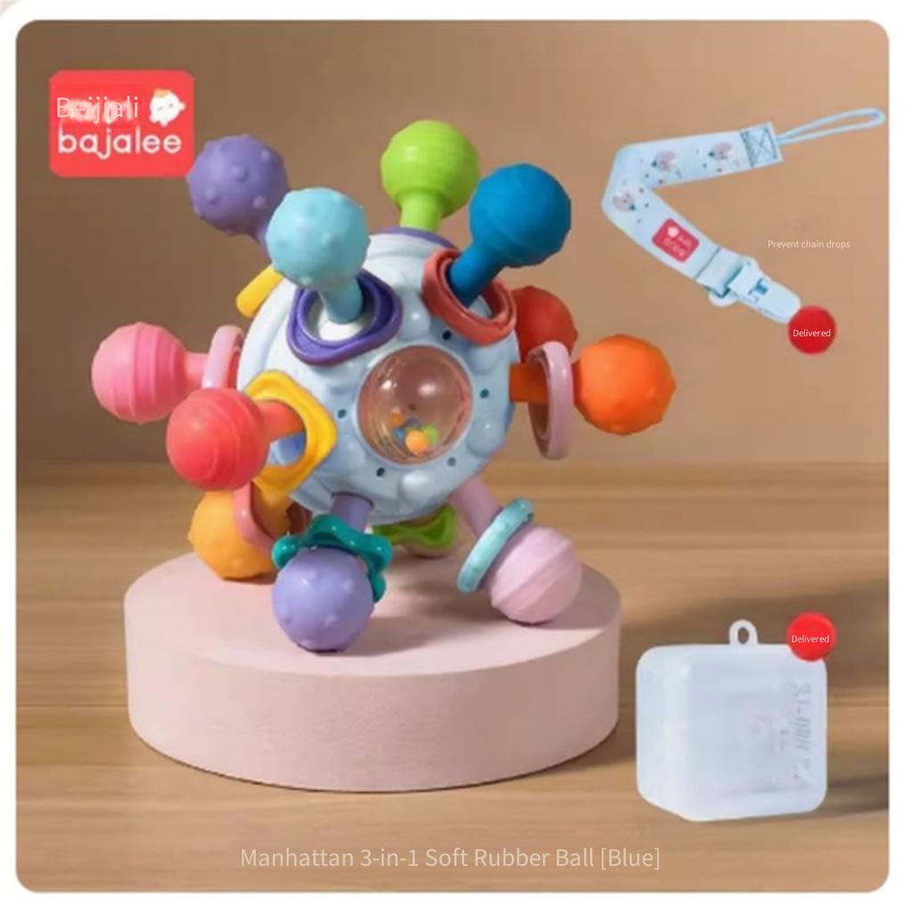 Manhattan Ball Baby Teether Rattle Soft Silicone Hand Grasp Toy Soothing Plaything for 0‑12 Months Infant