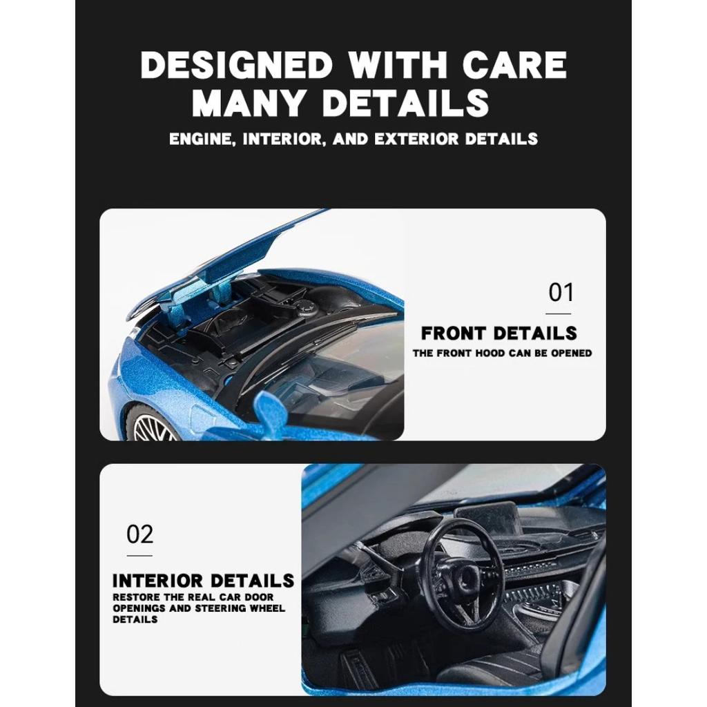 Миниатюры 1/32 BMW I8 Super Sport Car High Simulation Diecast Alloy Model Car Sound & Light Pull Back Collection Kids Toy Gift