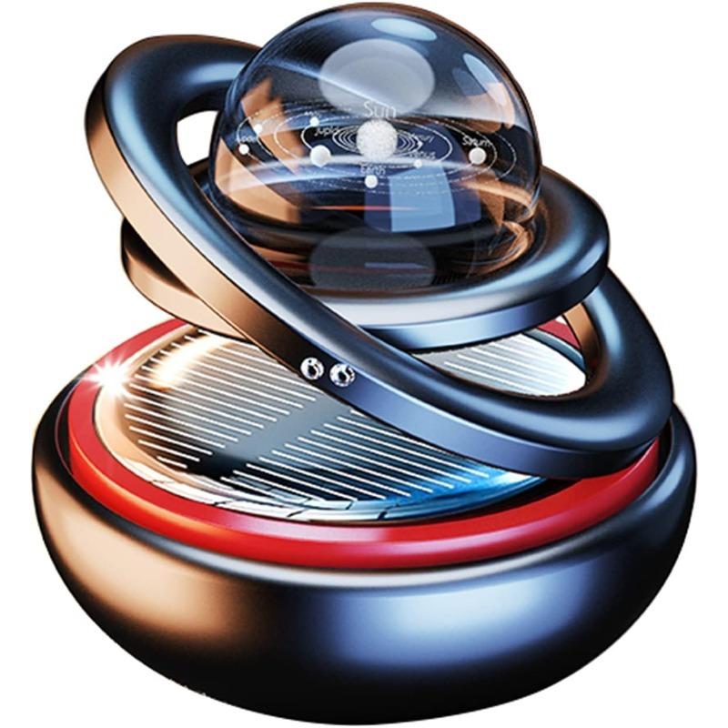 Solar Powered Rotating Car Decoration Auto Spinning Crystal Ball with Subtle Scent, Refillable Air Freshener Pad for Dashboard