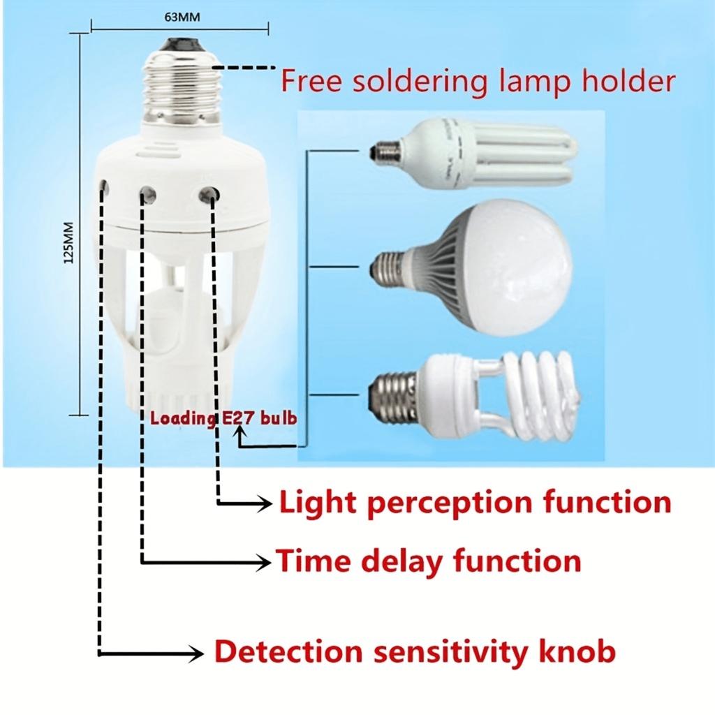 E27 Motion Sensor Light Bulb Infrared Holder Auto On LED Switch Base Socket PIR Human Detection 85V-265V Adjust Lux Time Delay