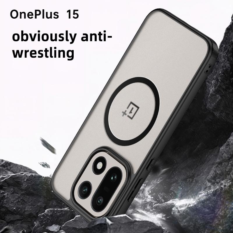 Чехол для Oneplus 15 Magsafe Матовый Полупрозрачный Прикосновение Кожи Младенца Выступающая Защита Объектива Камеры и Края Гибридный Мягкий Чехол