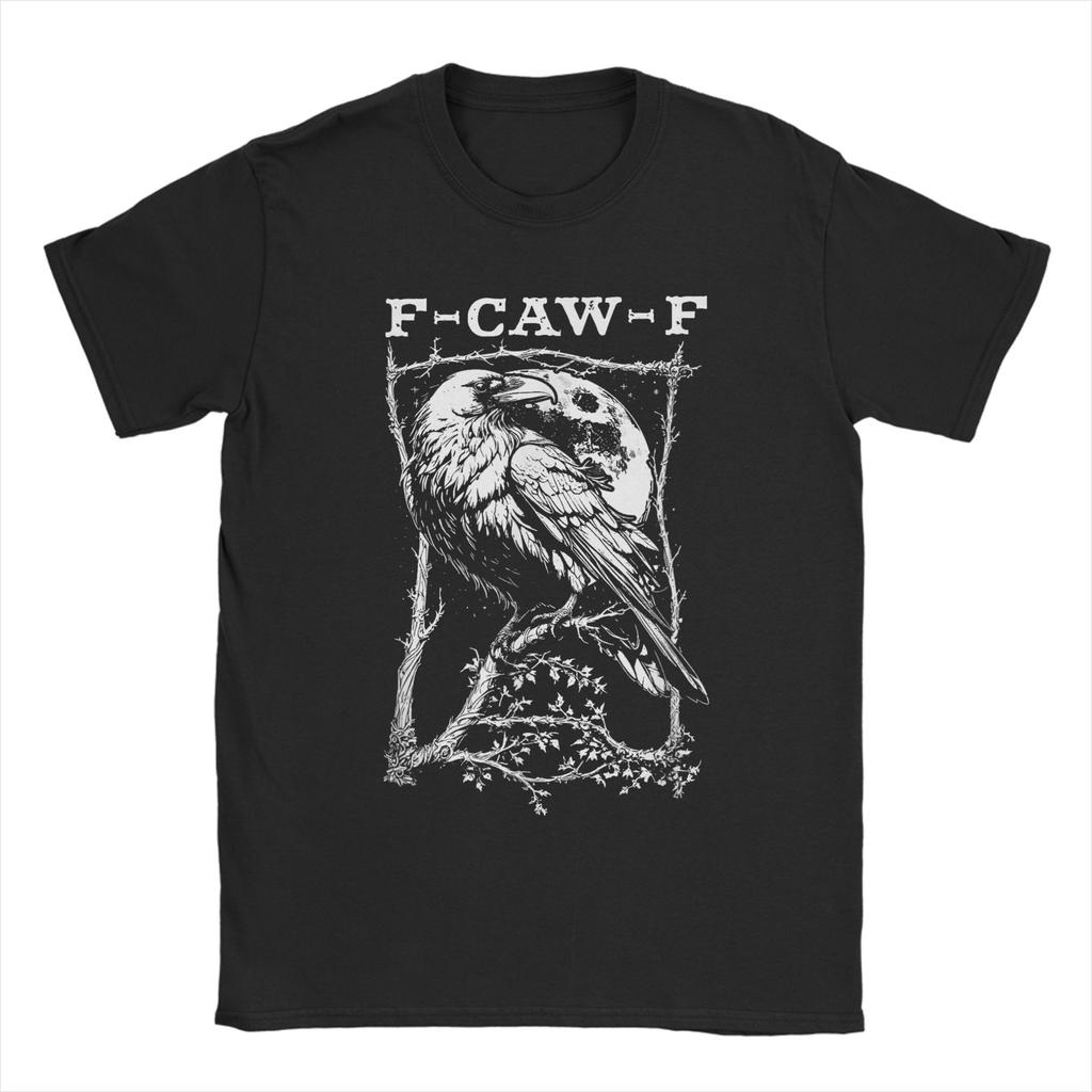 Crow F-Caw-F Funny Black Bird Moon Christmas Santa Hat T-Shirt for Men Crew Neck T Shirts  Short Sleeve Tee Shirt Clothing