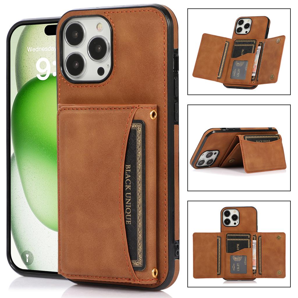 For iPhone 16 Pro Phone Case Tri-Fold Wallet Kickstand PU Leather+TPU Back Cover