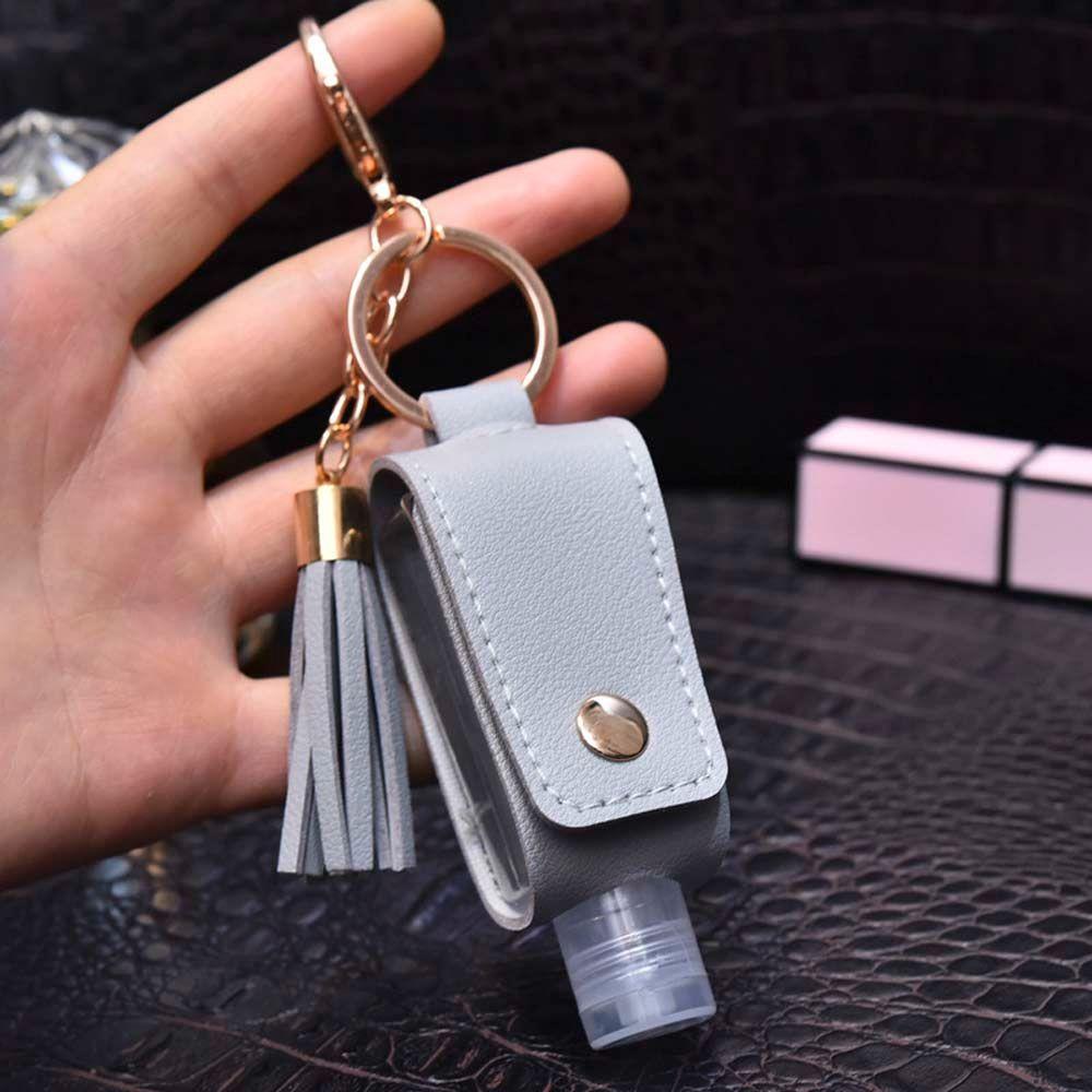 Keyring Plastic With Tassels Keychain Holder Hand Sanitizer Holder Empty Bottle PU leather Cover