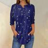 3/4 Length Sleeve Womens Tops Summer T-Shirts Floral Print V Neck Casual Basic Tee Button Shirts Tunic Tops