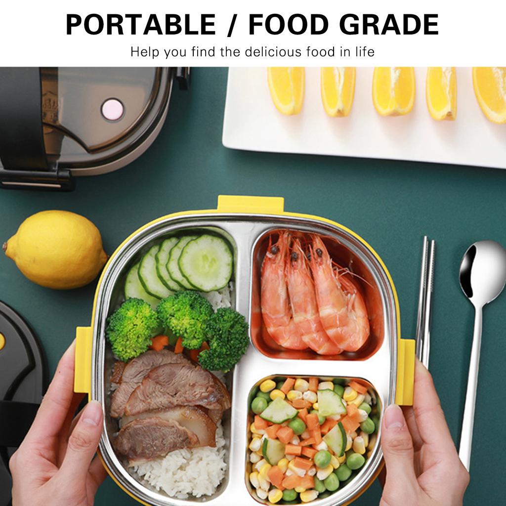 304 Stainless Steel Lunch Box Portable 3 Compartment Bento Box Heat Resistant