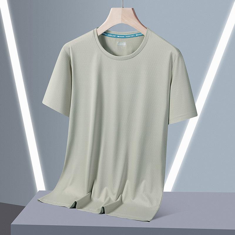 Футболка Ice Silk с короткими рукавами, однотонная, мужская, летняя, тонкая, с круглым вырезом, быстросохнущая, дышащая, свободная, с короткими рукавами, спортивная футболка