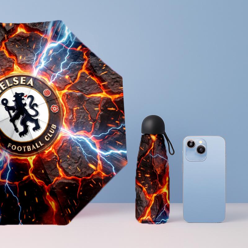 Chelsea FC Узор Печатный Мини 5 Сложений 8 Спиц Компактный Зонт Ветрозащитный Водонепроницаемый Легкий Портативный Складной