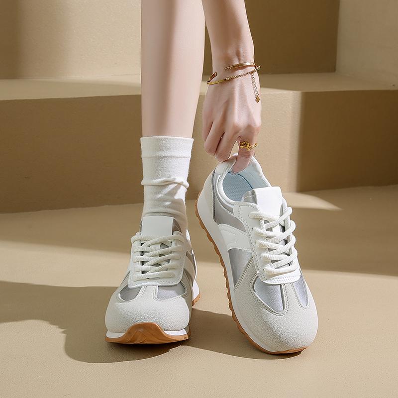Женские мягкие кожаные туфли, удобные дышащие повседневные кроссовки 2024 года, корейские новые нескользящие плоские спортивные туфли со шнуровкой, кроссовки для бега