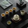Ru kiln Kung Fu tea set, high-end household tea drinking, ceramic cover bowl, teapot, teacup, complete tea set, gift box.