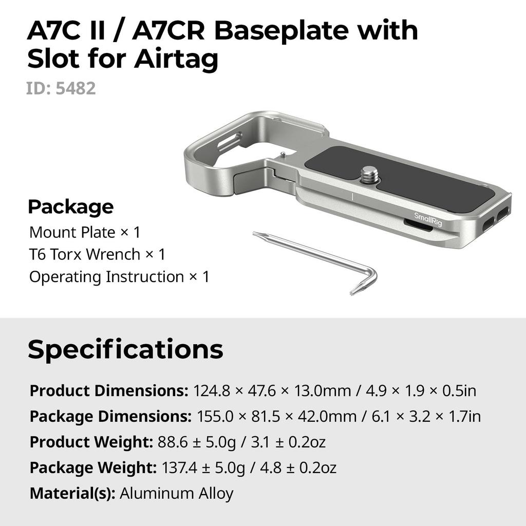 Базовая пластина SmallRig для камеры A7C со слотом для AirTag, быстросъемная пластина для Sony Alpha 7C 7CR 5482 II/A7CR, встроенное гнездо Arca/QD/для ремня II/Alpha