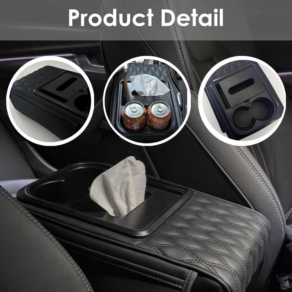 Car Armrest Cushion, 5-in-1 Design with Cup Holders, car Center Console Cover, Tissue Box, Multifunctional Arm Rest Cover for Car with Cup