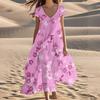 Женские летние модные пляжные платья с V-образным вырезом и коротким рукавом с цветочным принтом