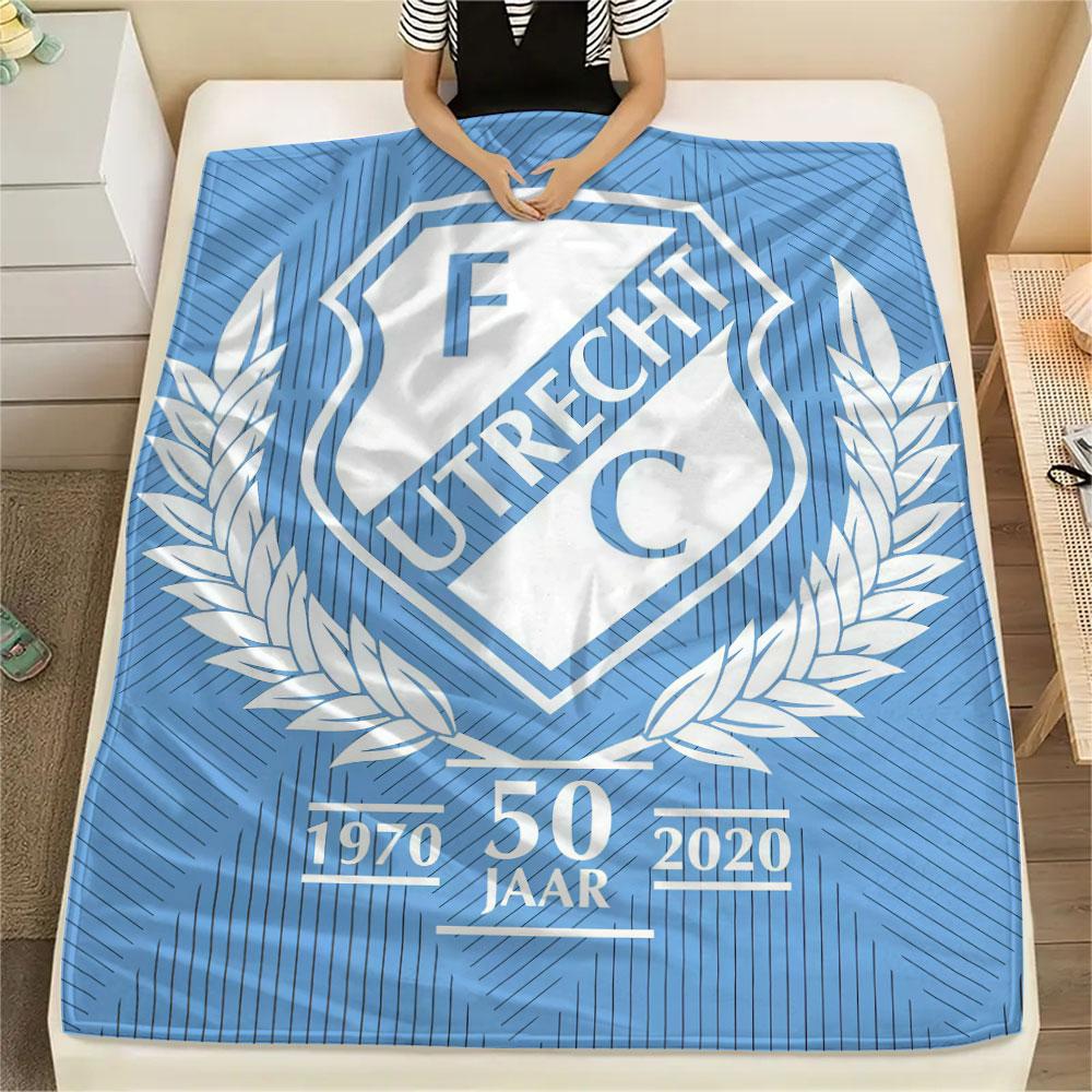FC Utrecht Printed Flannel Blanket, soft throw for bedroom sofa, washable,soccer fan merchandise, great gift.
