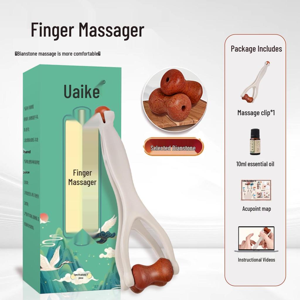 Bianstone Jade Finger Clip Massager: Multipurpose Hand Joint Roller for Acupoint and Meridian Therapy