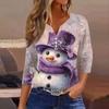 Women's Fashionable Casual Christmas Printed V-neck Three-quarter Sleeve Decorated Button Top