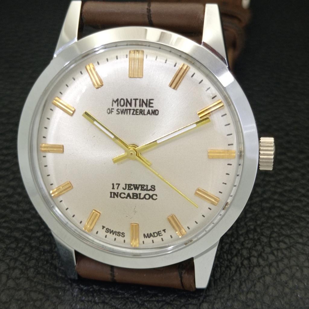 HAND-WINDING VINTAGE MONTINE SWISS MENS REFURBISHED SILVER DIAL WATCH a441557-5