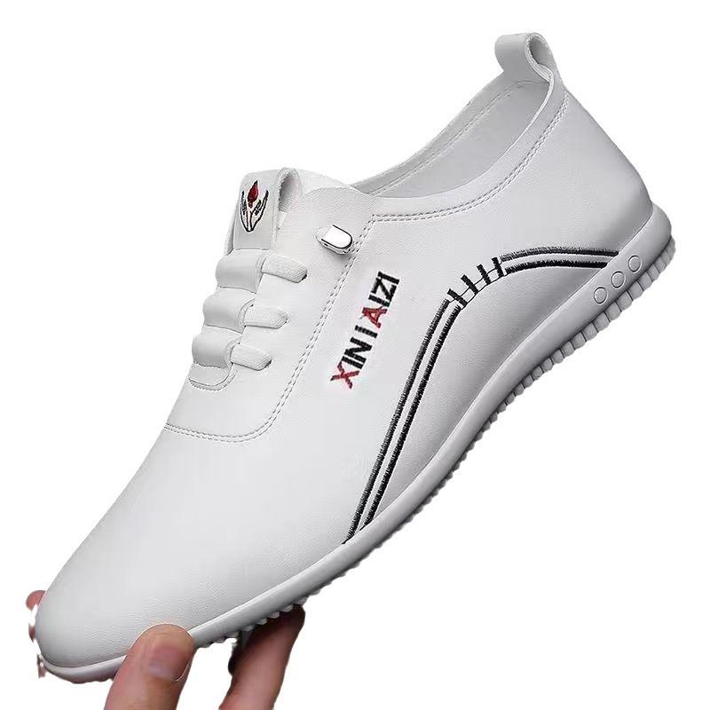 Мужская кожаная обувь, дышащие белые туфли, модные красивейшие дышащие туфли с мягкой подошвой и мягкой поверхностью, низкие дышащие туфли