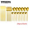 24Pcs Gold Tableware Set Stainless Steel Flatware Dinnerware Spoon Knife Fork Dinner Cutlery Set Western Kitchen Silverware
