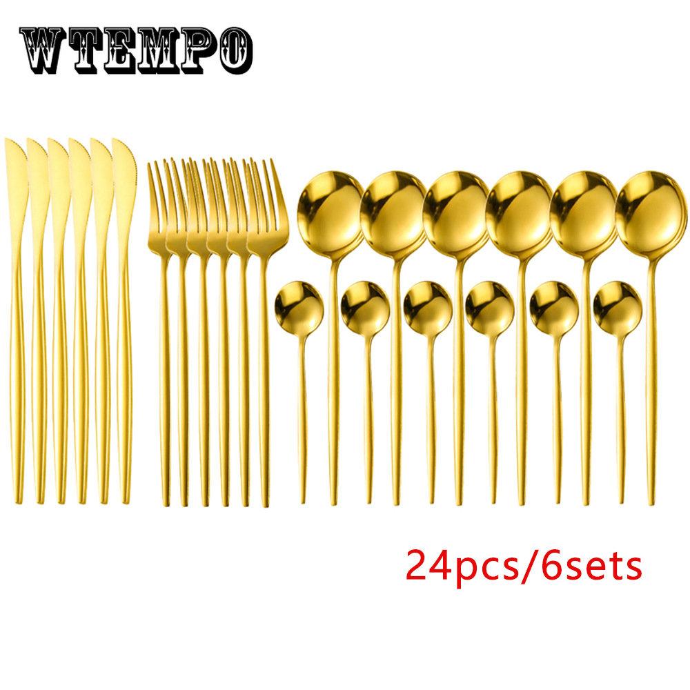24 шт. золотой набор посуды, столовые приборы из нержавеющей стали, столовая посуда, ложка, нож, вилка, набор столовых приборов, западная кухонная посуда, столовое серебро