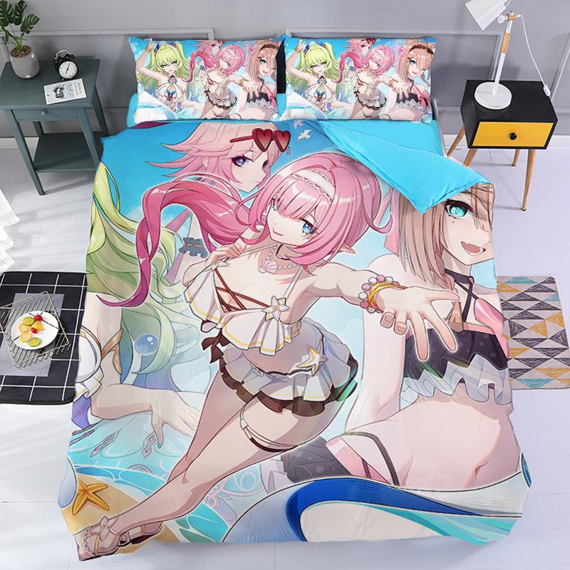 Аниме Постельные комплекты Elysia Японское аниме Двумерная девушка Комплект пододеяльника Каваи Сексуальная девушка Покрывало 2/3 шт.