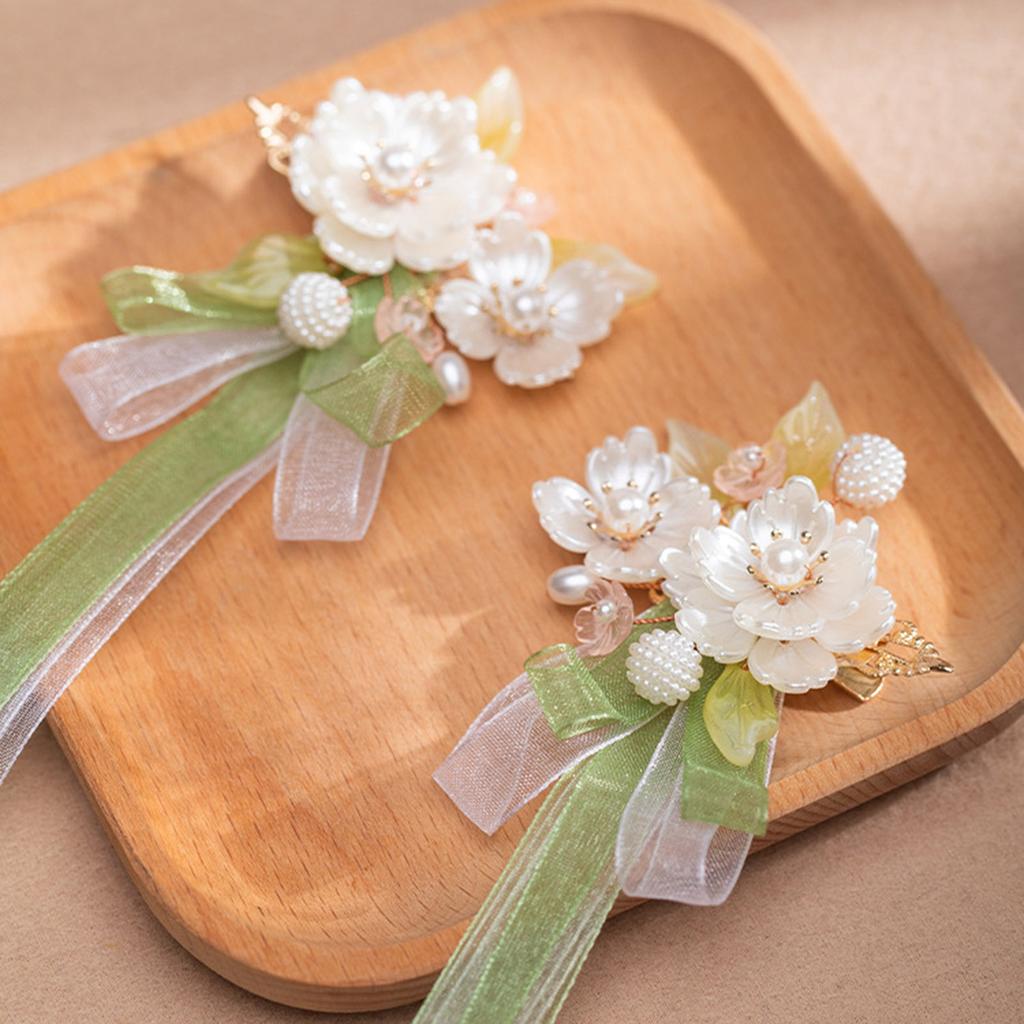 Заколки для волос в китайском стиле с белой пионовой лентой, винтажная заколка, шпилька для волос, для платья, ципао, инструменты для создания прически, 1 пара