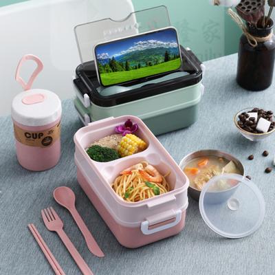 Ланч-бокс со столовыми приборами, герметичная коробка большой емкости, легко чистящаяся коробка для еды Bento для домашнего офиса, школы