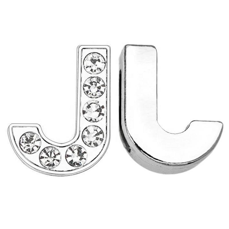 High Quality Bling Rhinestone Slide Letter Charms Stainless Steel with 10mm Hole for Pet Collars for Dogs A-Z 26 Letters