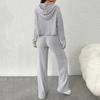 2 Pcs/Set Women Hoodie Pants Suit Drawstring Thread Long Sleeves Solid Color Top High Waist Wide Leg Sport Trousers Spring Fall Tracksuit