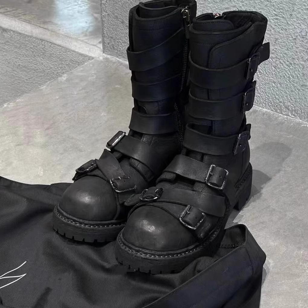 Yamamoto Style Dark Multi-layer Belt Buckle Martin Boots Tooling Locomotive Boots Punk Knight Boots Men's and Women's Retro Pirate Boots