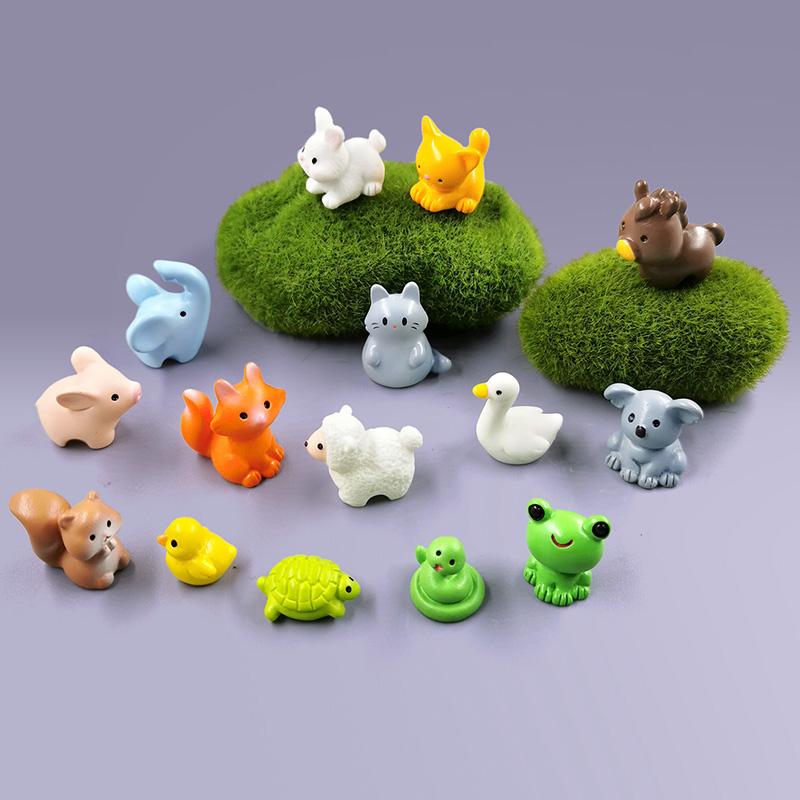 10Pcs Easter Rabbit Horse Dinosaurs Capybara Duck Fox Pig Cat Turtle Frog Figurine Miniature Fairy Garden Decoration Accessories