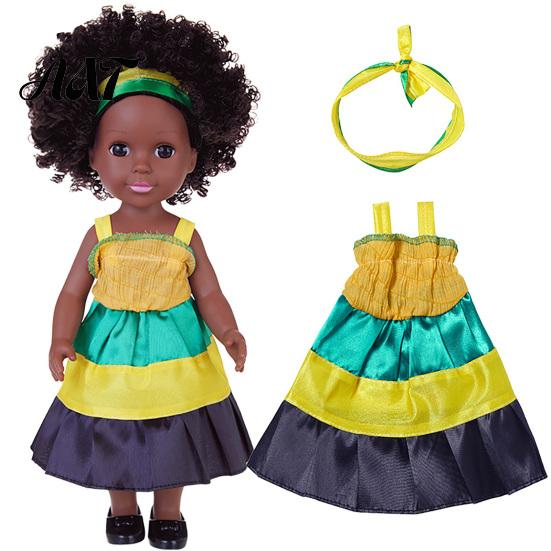 Toddler Toys for Imaginative Play 14 Inch Black Doll with Afro Hair, Soft Vinyl Posable Gift Children Kids, Dress Up Fashion Toy Accessories,