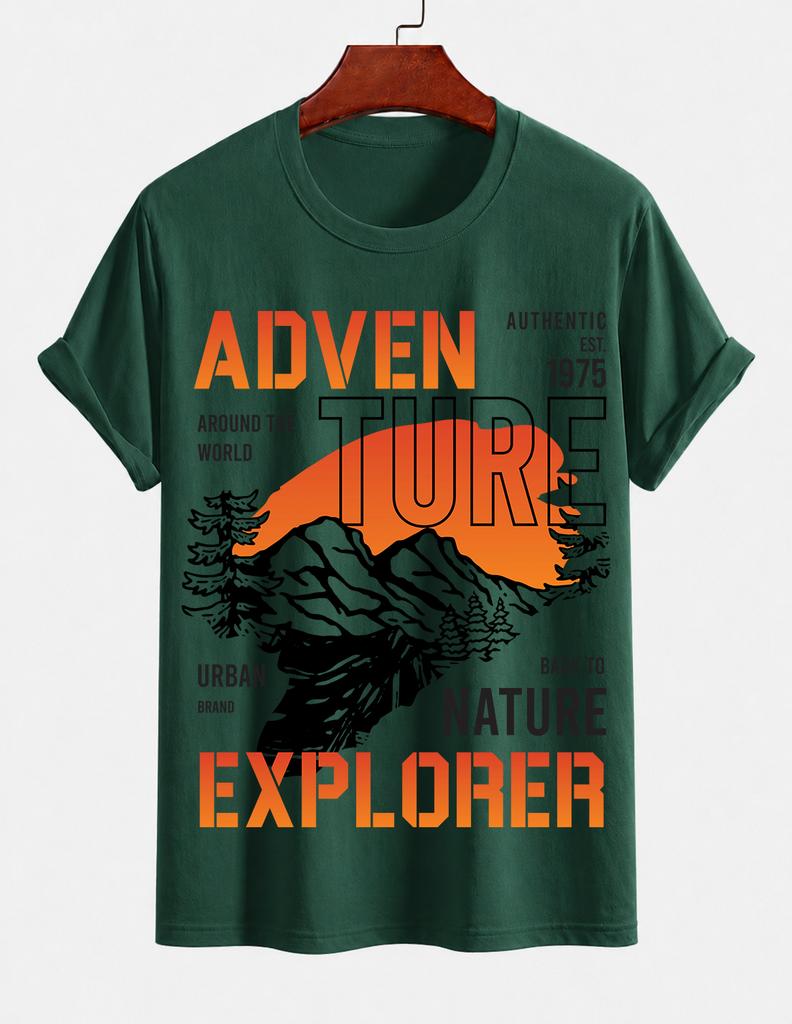 Unisexs Pure Cotton Solid Color Tshirt Explorer Returning To Nature Print Crew Neck Short Sleeve Outdoor Street Casual Top