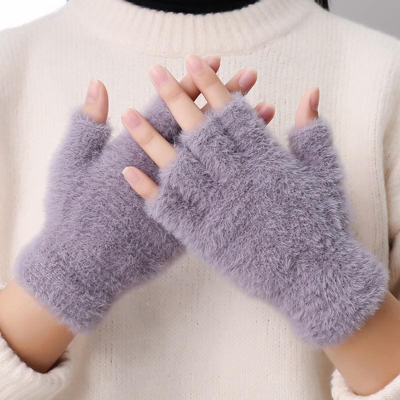 Перчатки с полупальцами Reveal Five Fingers, Plus Velvet and Cotton, Зимнее тепло и защита от холода, Норковый бархат, имитация норкового бархата, унисекс