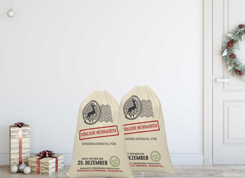 Printtoo 2 шт. Большие мешки Санты с завязками на шнурке, холщовые рождественские подарочные сумки для детей, Рождество 27x20 дюймов