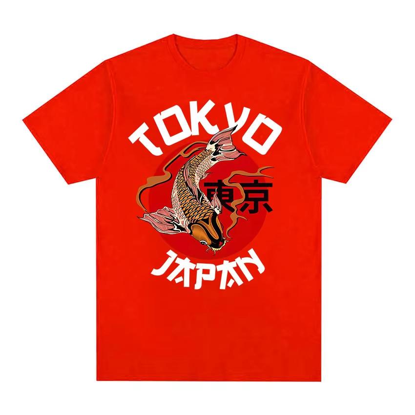 Japan Tokyo Koi Fish Funny Meme T Shirts Unisex Retro Oneck High Quality Cotton Tshirt Unisex Harajuku Fashion Short Sleeve Tops