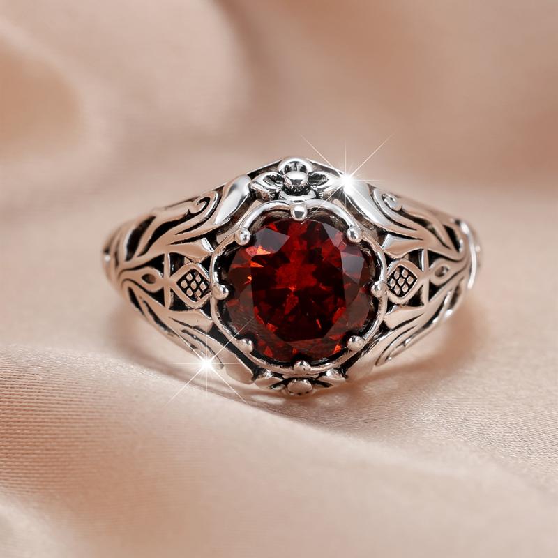 Винтажные серебряные цветные полые цветочные красные циркониевые кольца для женщин, подвески, свадебные украшения для банкета и вечеринки, подарок