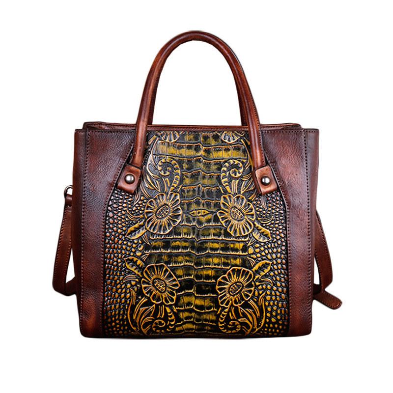 Сумки через плечо с тиснением цветов, натуральная кожа, сумка через плечо, винтажный дизайн, сумки для женщин, дамский кошелек