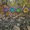 Artistic Garden Path Accents Metal Artificial Flower Stake, Decorative Yard Art Sculpture, Colorful Floral Design Lawn Ornaments Decor for Outdoor