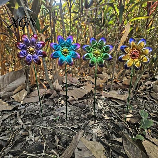 Artistic Garden Path Accents Metal Artificial Flower Stake, Decorative Yard Art Sculpture, Colorful Floral Design Lawn Ornaments Decor for Outdoor